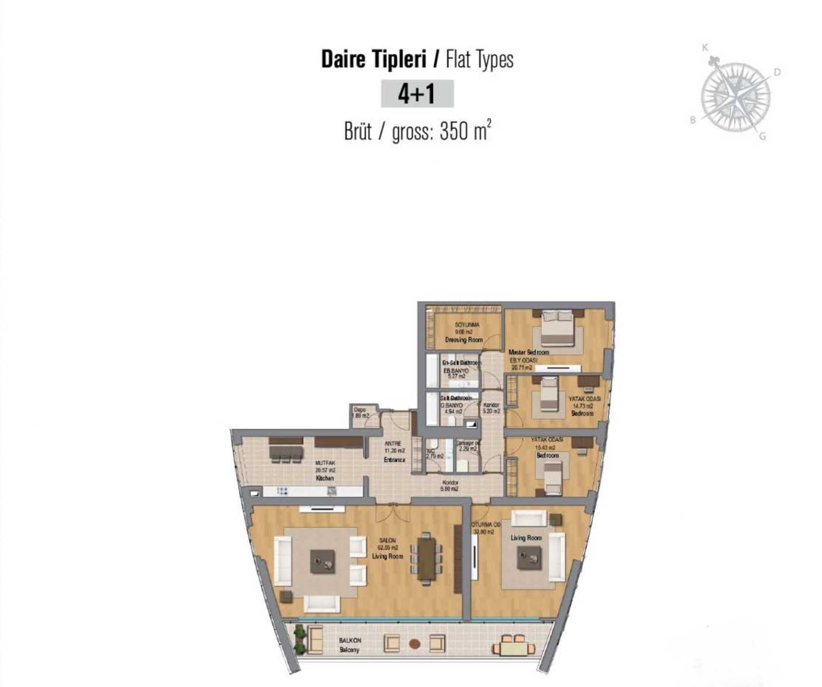 Kadikoy Spa Apartments - Asian Istanbul - Sample 4 bedroom floor plan