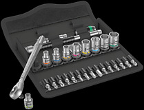 8100 SA 7 Zyklop Metal Ratchet Set with push-through square, 1/4" drive, metric, 28&nbsp;pieces